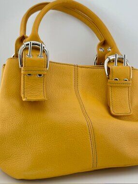 Tignanello Womens Pebbled Yellow Leather Handbag